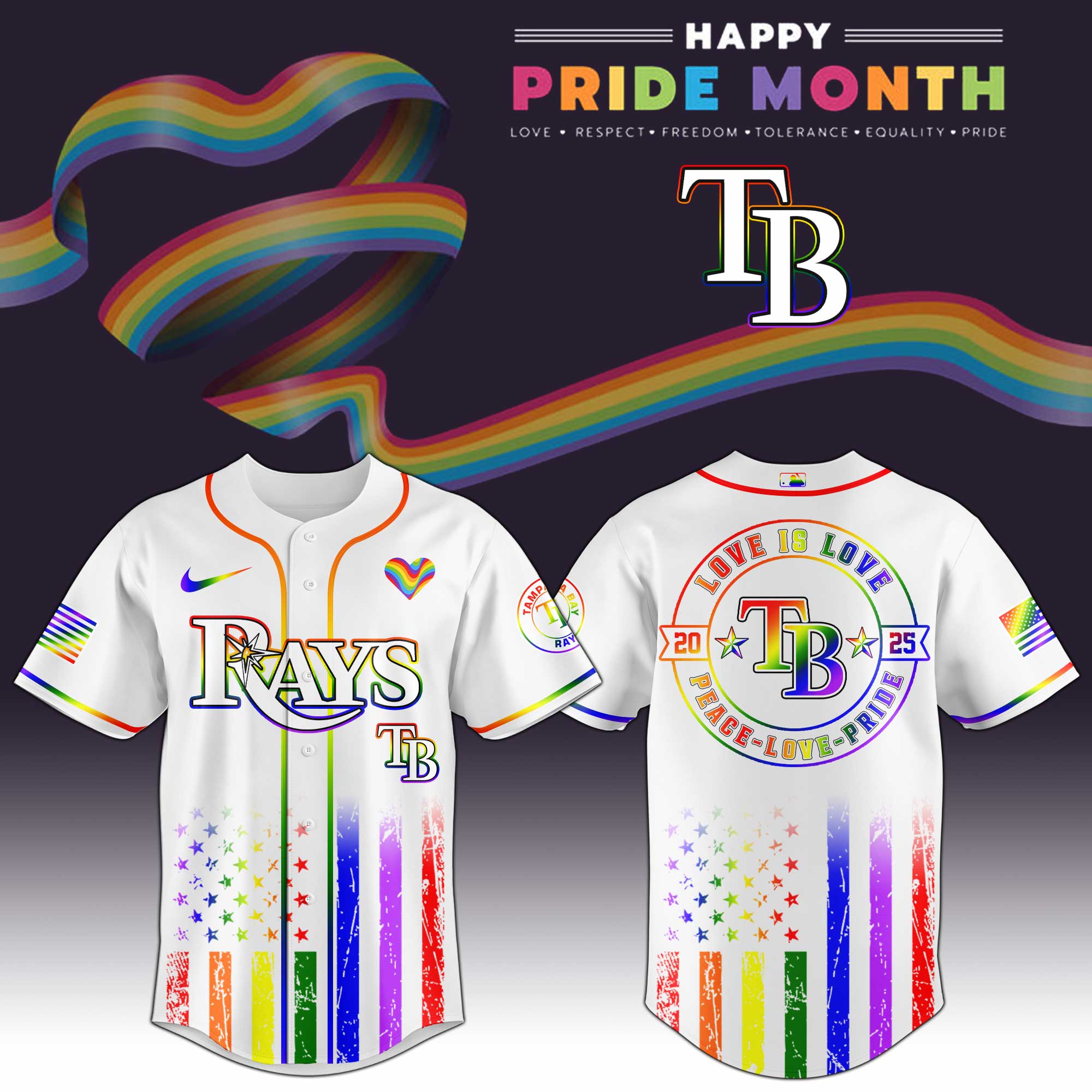 Tampa Bay Rays Happy Pride Month Baseball Jersey