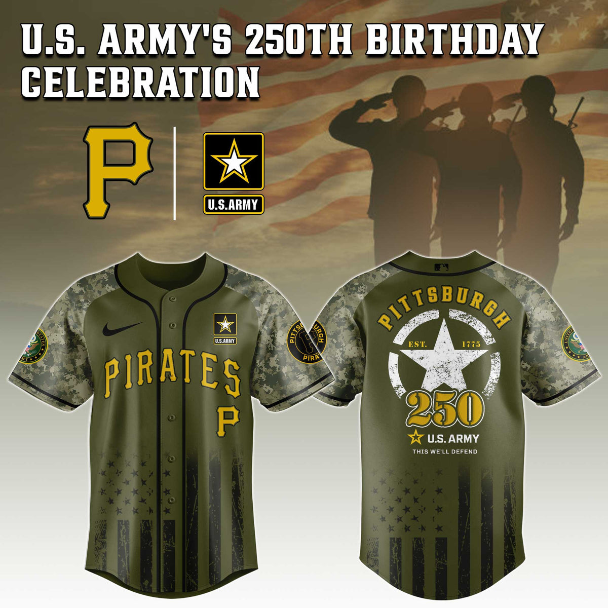 Pittsburgh Pirates MLB 250th anniversary US Army Jersey