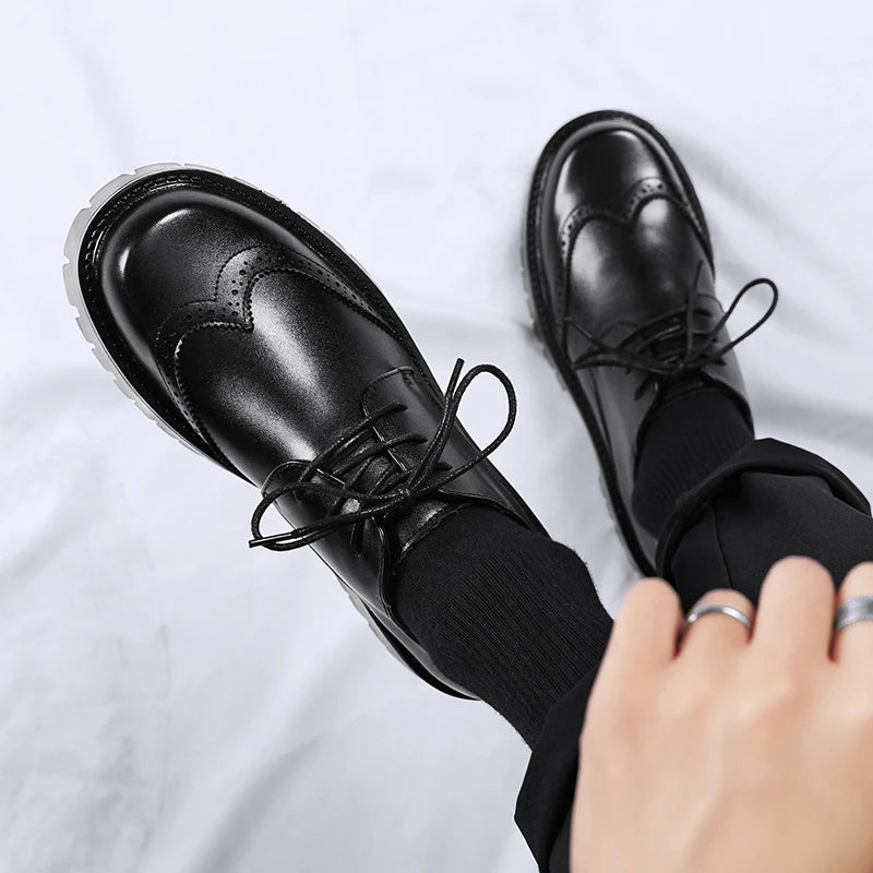 Men's Leather Shoes:Platform Derby Shoes-Style Wide-Toe Casual Loafers#Business British Formal Luxury Black Driving Plus Size 46