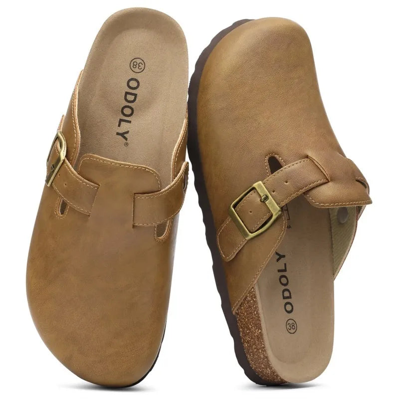 Kidmi Unisex Adjustable Buckle Slip-On Clogs with Arch Support Vegan Leather Cork Insole Potato Shoe for Women And Men