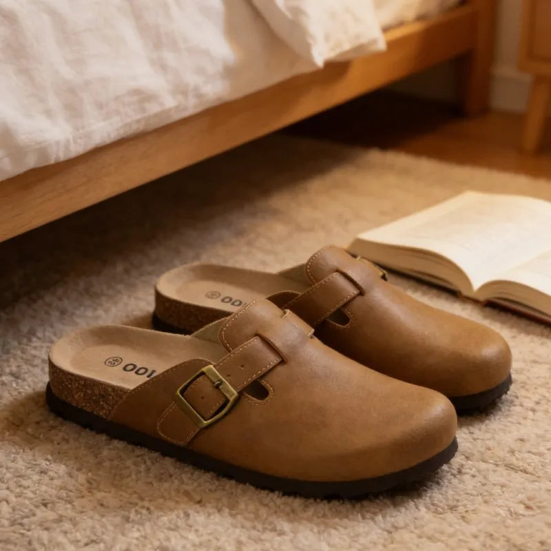 Kidmi Unisex Adjustable Buckle Slip-On Clogs with Arch Support Vegan Leather Cork Insole Potato Shoe for Women And Men