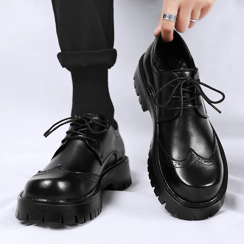 Men's Leather Shoes:Platform Derby Shoes-Style Wide-Toe Casual Loafers#Business British Formal Luxury Black Driving Plus Size 46