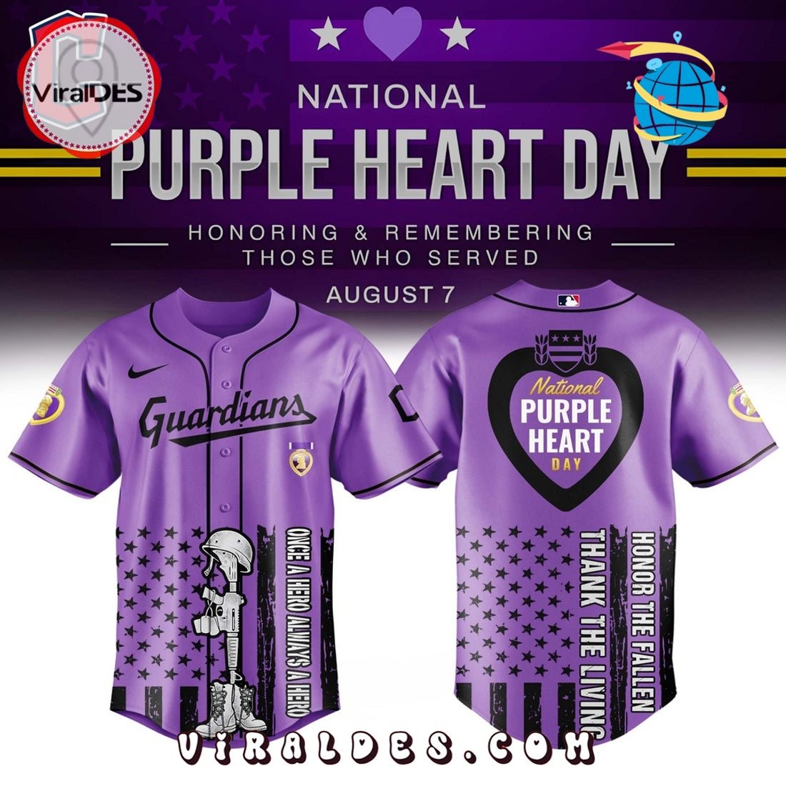Cleveland Guardians MLB x Purple Heart Day Baseball Jersey