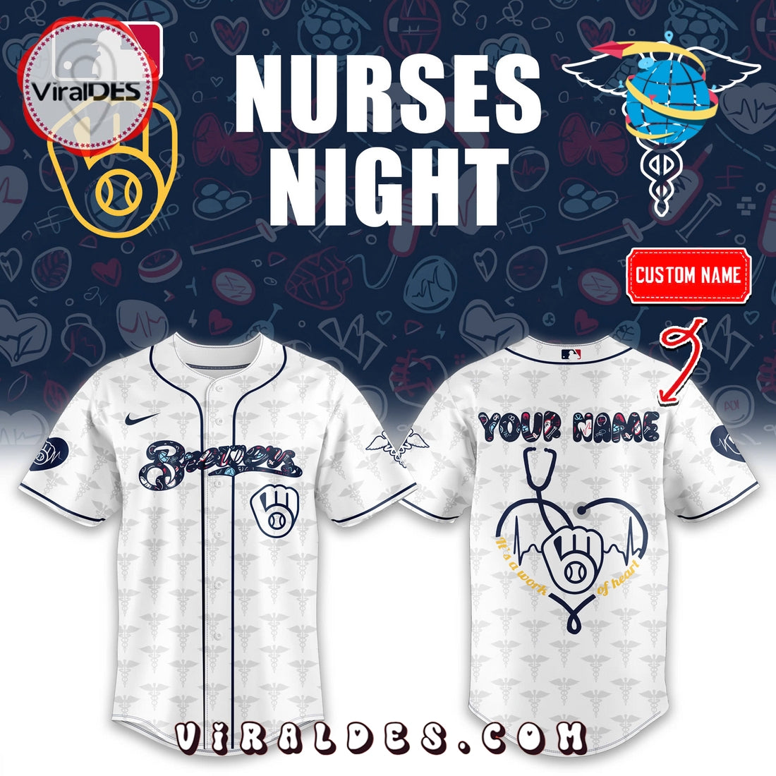 Custom Milwaukee Brewers Nurses Night Baseball Jersey