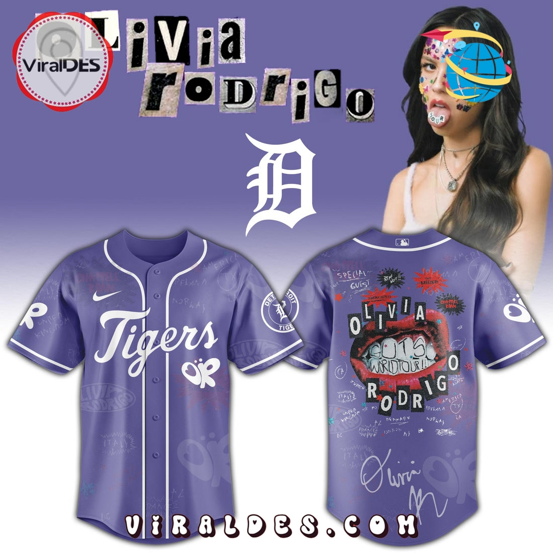 Detroit Tigers MLB x Olivia Rodrigo Guts World Tour Jersey