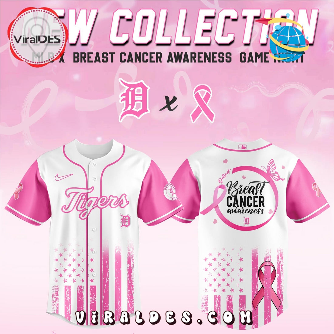 Detroit Tigers x Breast Cancer Awareness Game Night Baseball Jersey