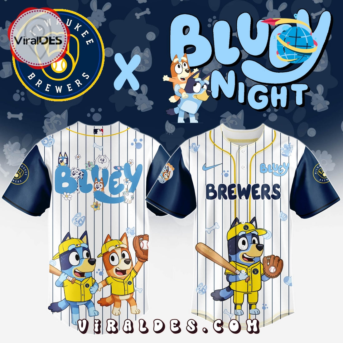 Milwaukee Brewers MLB Bluey And Bingo Baseball Jersey