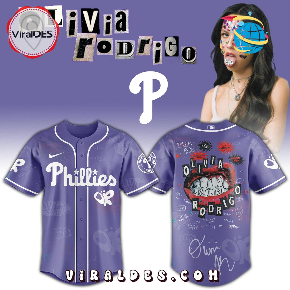 Philadelphia Phillies MLB x Olivia Rodrigo Guts World Tour Jersey