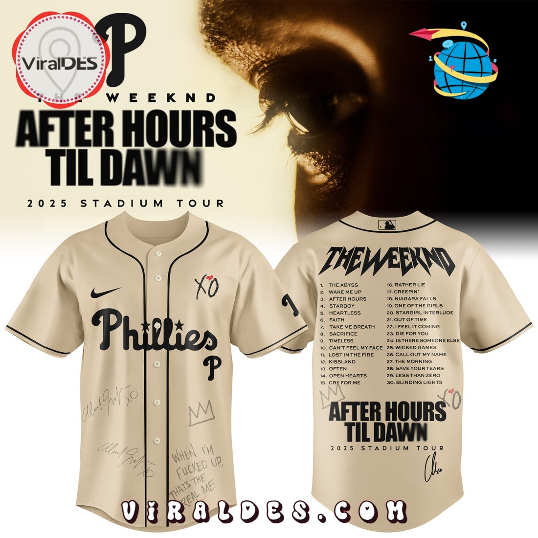 Philadelphia Phillies x The Weeknd After Hours Til Dawn Baseball Jersey