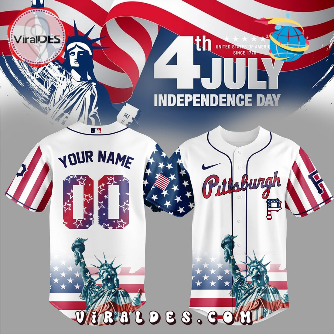 Pittsburgh Pirates Custom Independence Day Baseball Jersey