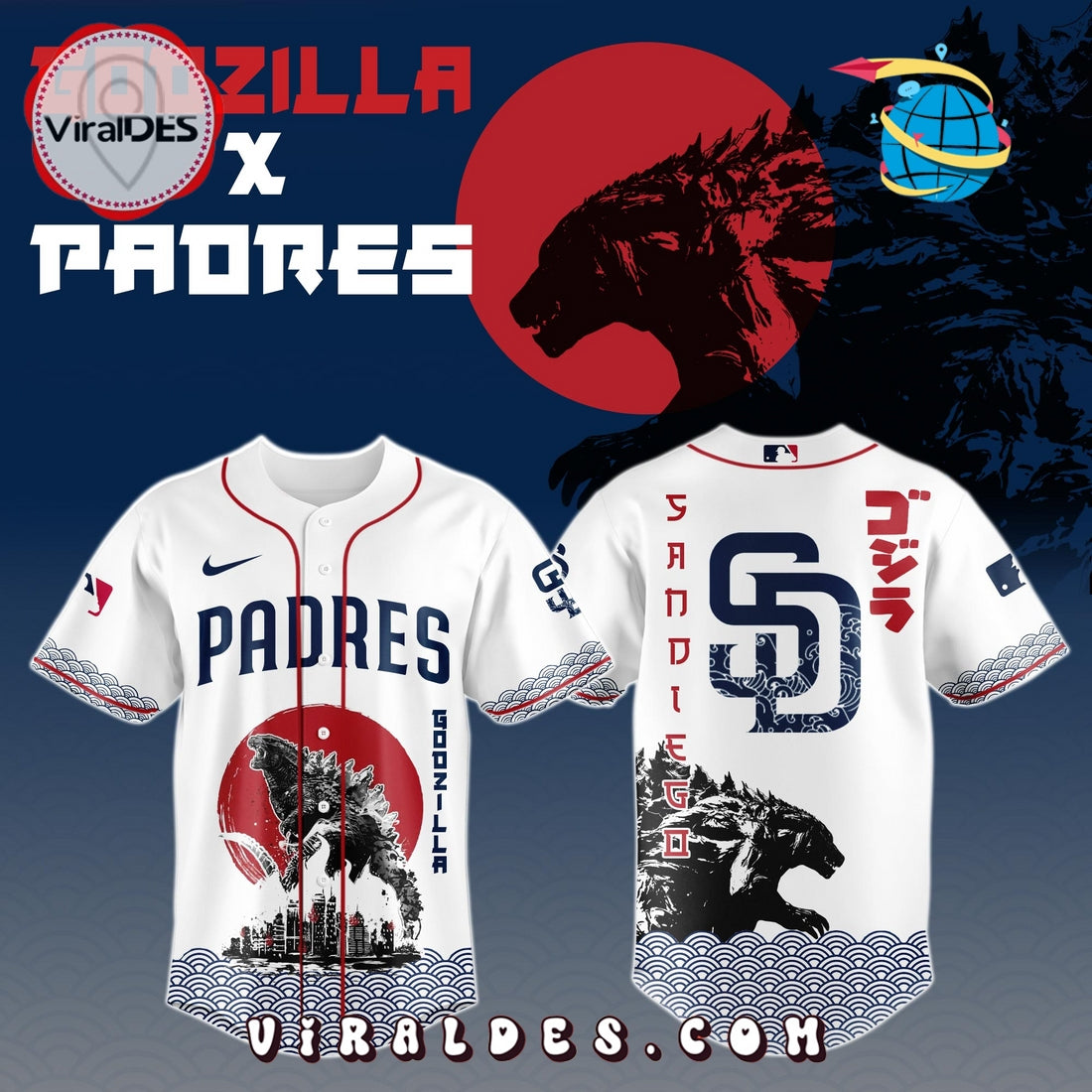 San Diego Padres MLB x Godzilla Baseball Jersey