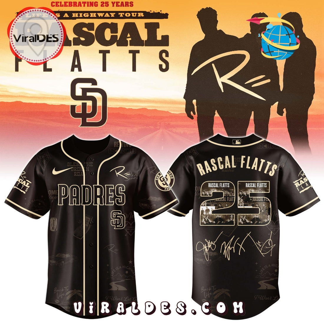 San Diego Padres MLB x Rascal Flatts Life Is a Highway Tour Jersey