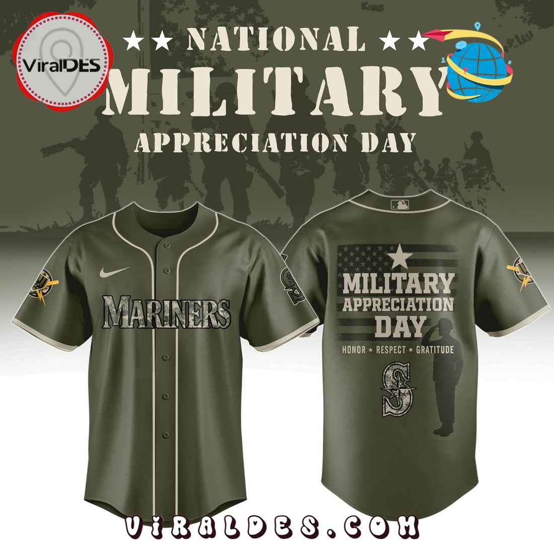 Seattle Mariners MLB Military Appreciation Day Baseball Jersey
