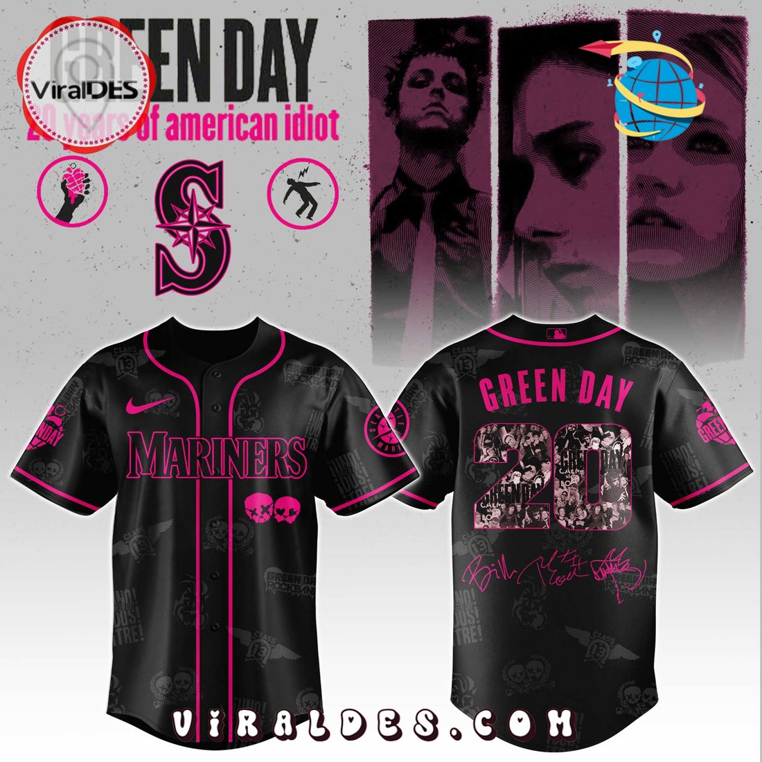 Seattle Mariners MLB x Green Day 20th Anniversary Baseball Jersey
