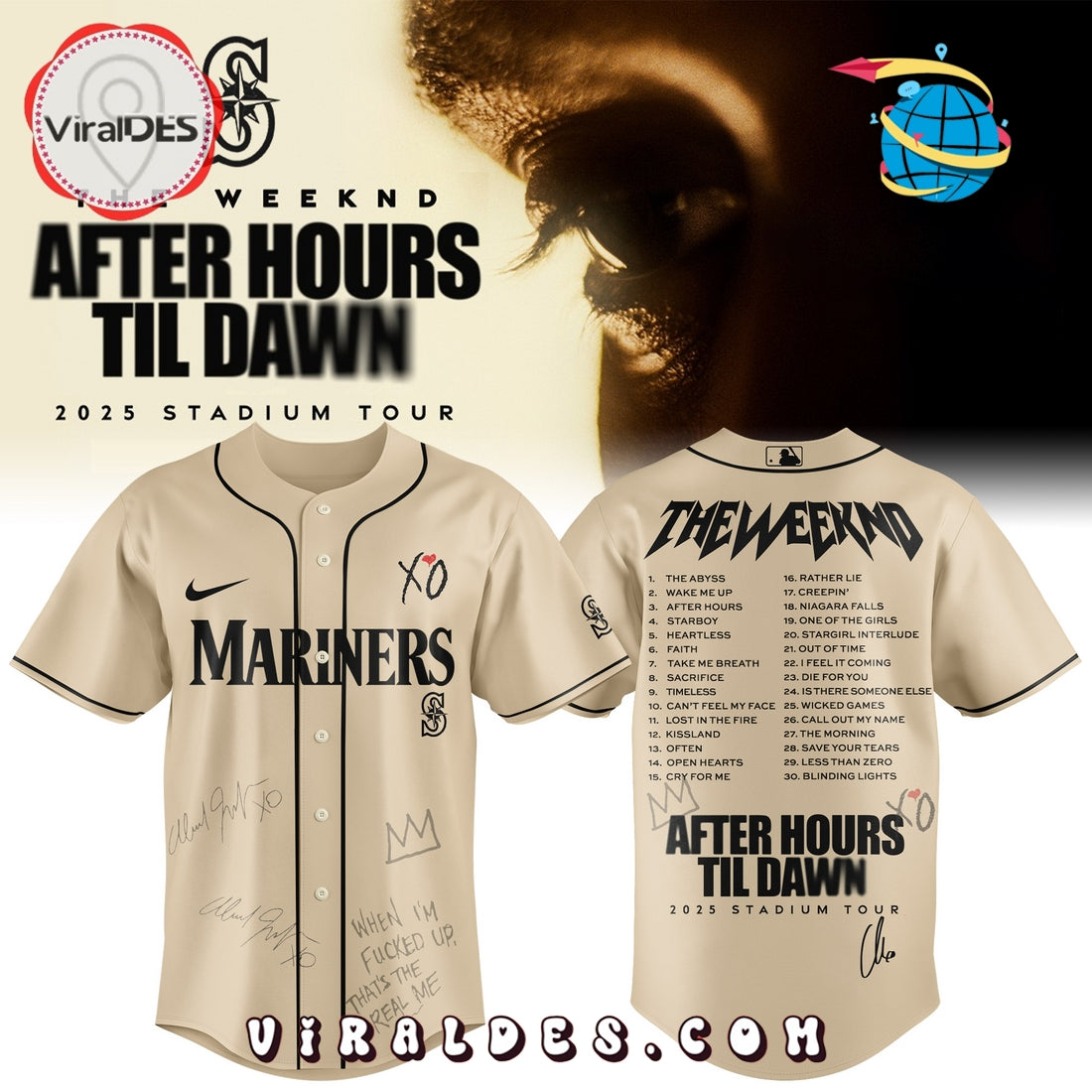 Seattle Mariners x The Weeknd After Hours Til Dawn Baseball Jersey